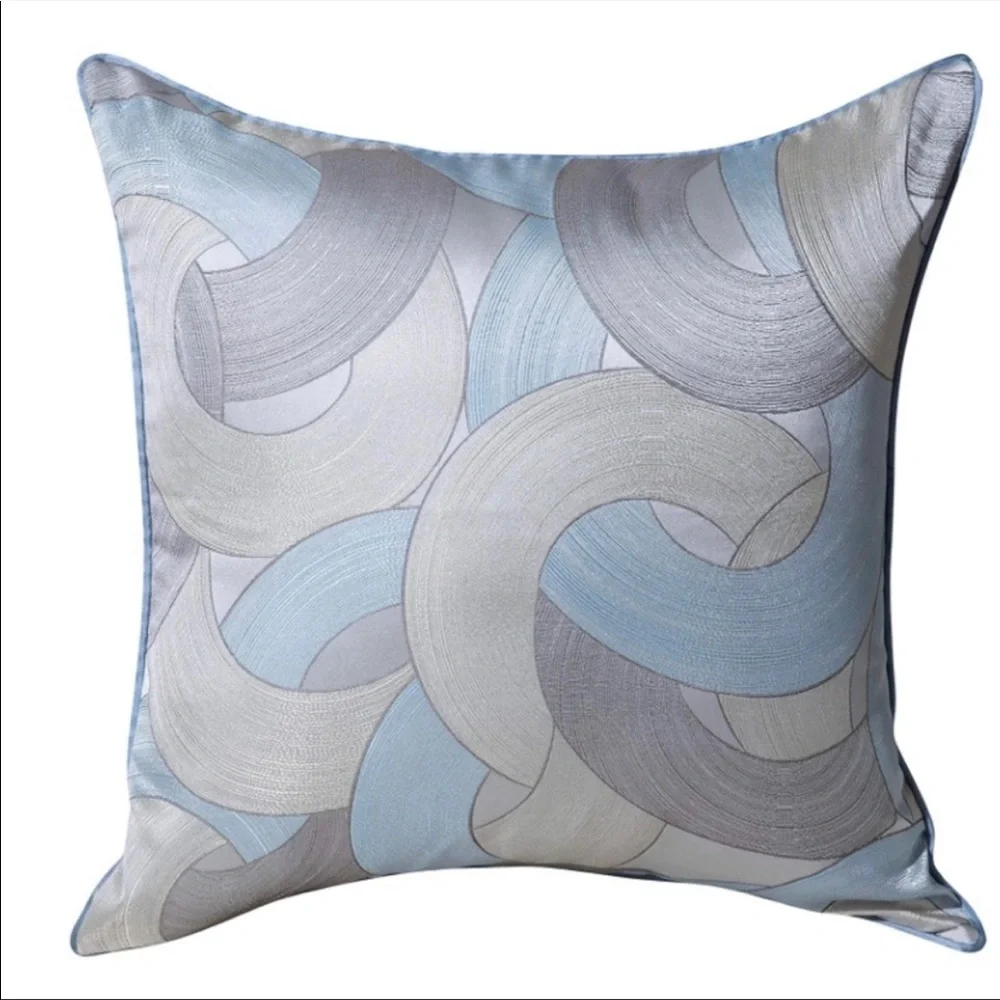 Luxury Home | Elegant Sky Blue Jaquard Embroidered Geo Design Throw Pillow Cover